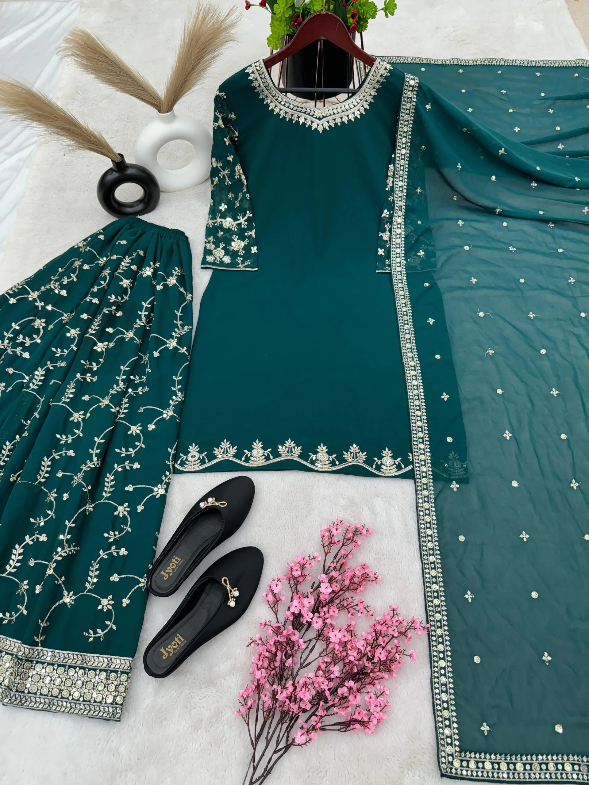 SRK 5135 Peacock Green Color Georgette Embroidery Sequence Salwar Suit Wedding, Party, Festive, Events Expected Delivery 4-6 Working Days @ 1999/- | Casual Suits, Jump Suits, Salwar suit, Creative suits, Designer Suits, Palazzo Suits, Party Wear Suits, Patiala Suits, Straight Suits
