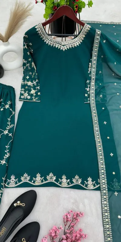 SRK 5135 Peacock Green Color Georgette Embroidery Sequence Salwar Suit Wedding, Party, Festive, Events Expected Delivery 4-6 Working Days @ 1999/- | Casual Suits, Jump Suits, Salwar suit, Creative suits, Designer Suits, Palazzo Suits, Party Wear Suits, Patiala Suits, Straight Suits