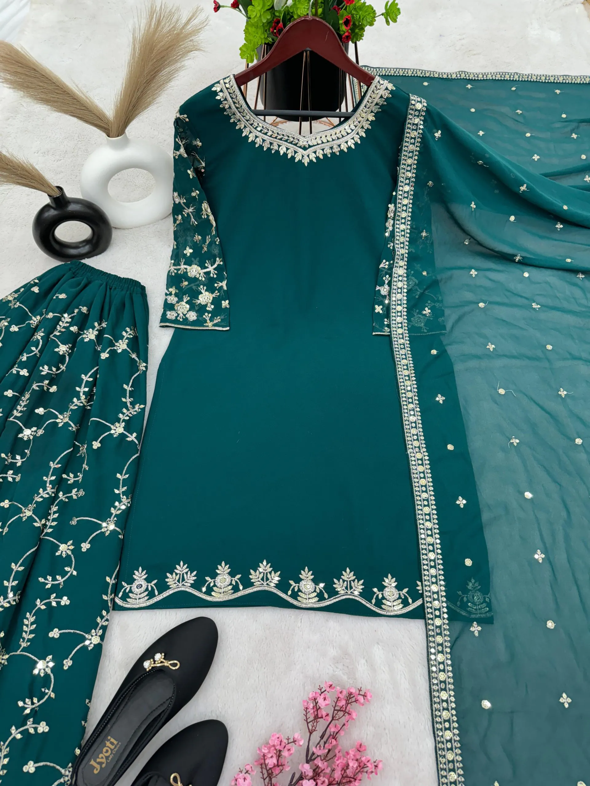 SRK 5135 Peacock Green Color Georgette Embroidery Sequence Salwar Suit Wedding, Party, Festive, Events Expected Delivery 4-6 Working Days @ 1999/- | Casual Suits, Jump Suits, Salwar suit, Creative suits, Designer Suits, Palazzo Suits, Party Wear Suits, Patiala Suits, Straight Suits