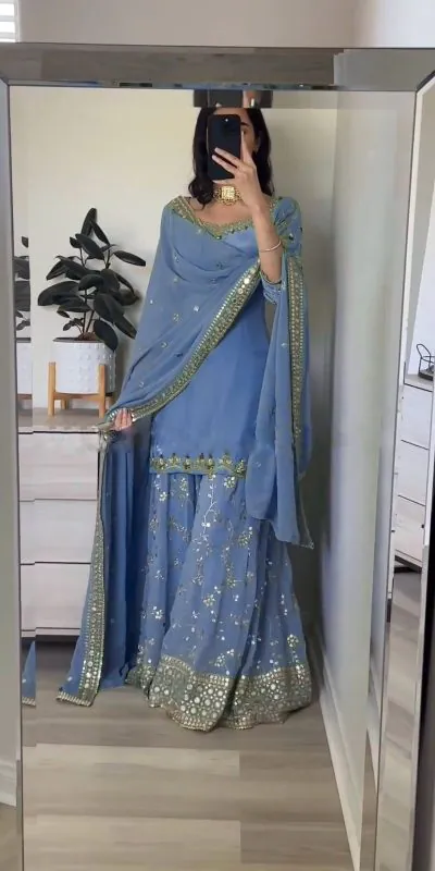 SRK 5135 Sky Blue Color Georgette Embroidery Sequence Salwar Suit Wedding, Party, Festive, Events Expected Delivery 4-6 Working Days @ 1999/- | Jump Suits, Salwar suit, Casual Suits, Creative suits, Designer Suits, Palazzo Suits, Party Wear Suits, Patiala Suits, Straight Suits