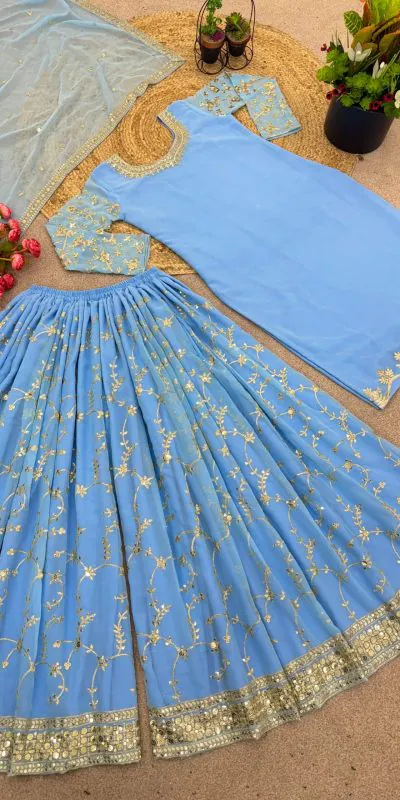 SRK 5135 Sky Blue Color Georgette Embroidery Sequence Salwar Suit Wedding, Party, Festive, Events Expected Delivery 4-6 Working Days @ 1999/- | Jump Suits, Salwar suit, Casual Suits, Creative suits, Designer Suits, Palazzo Suits, Party Wear Suits, Patiala Suits, Straight Suits