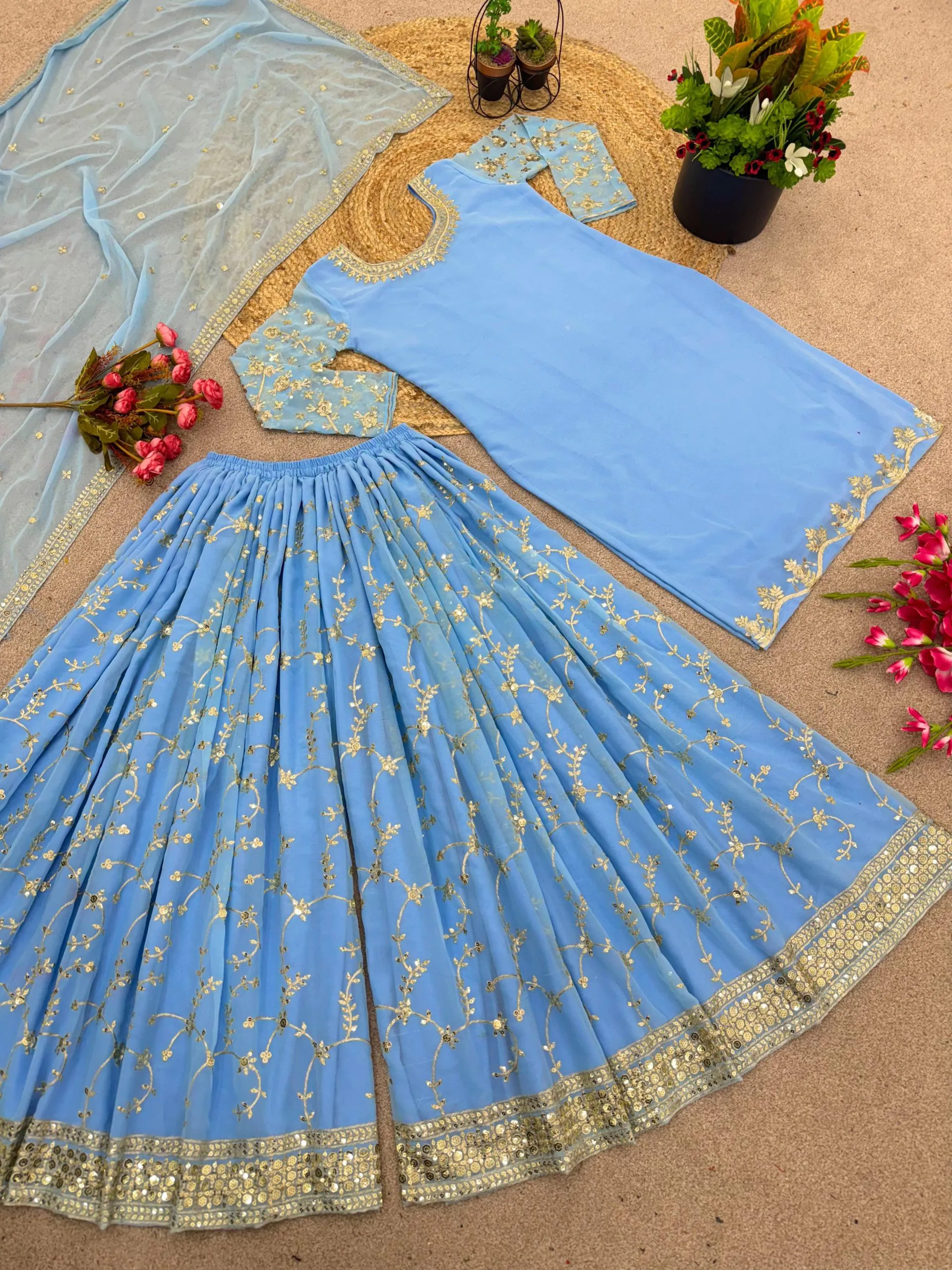 SRK 5135 Sky Blue Color Georgette Embroidery Sequence Salwar Suit Wedding, Party, Festive, Events Expected Delivery 4-6 Working Days @ 1999/- | Jump Suits, Salwar suit, Casual Suits, Creative suits, Designer Suits, Palazzo Suits, Party Wear Suits, Patiala Suits, Straight Suits