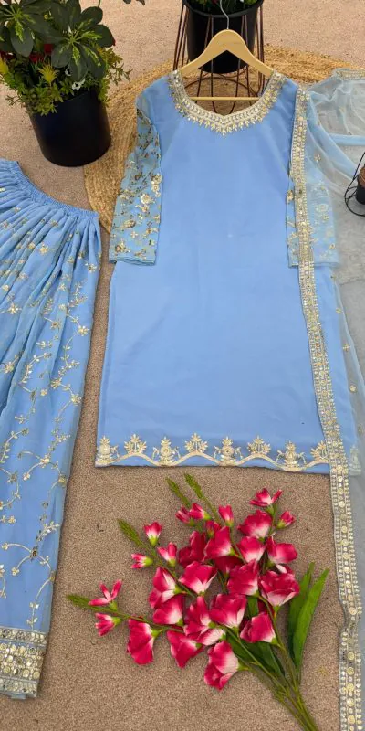 SRK 5135 Sky Blue Color Georgette Embroidery Sequence Salwar Suit Wedding, Party, Festive, Events Expected Delivery 4-6 Working Days @ 1999/- | Jump Suits, Salwar suit, Casual Suits, Creative suits, Designer Suits, Palazzo Suits, Party Wear Suits, Patiala Suits, Straight Suits