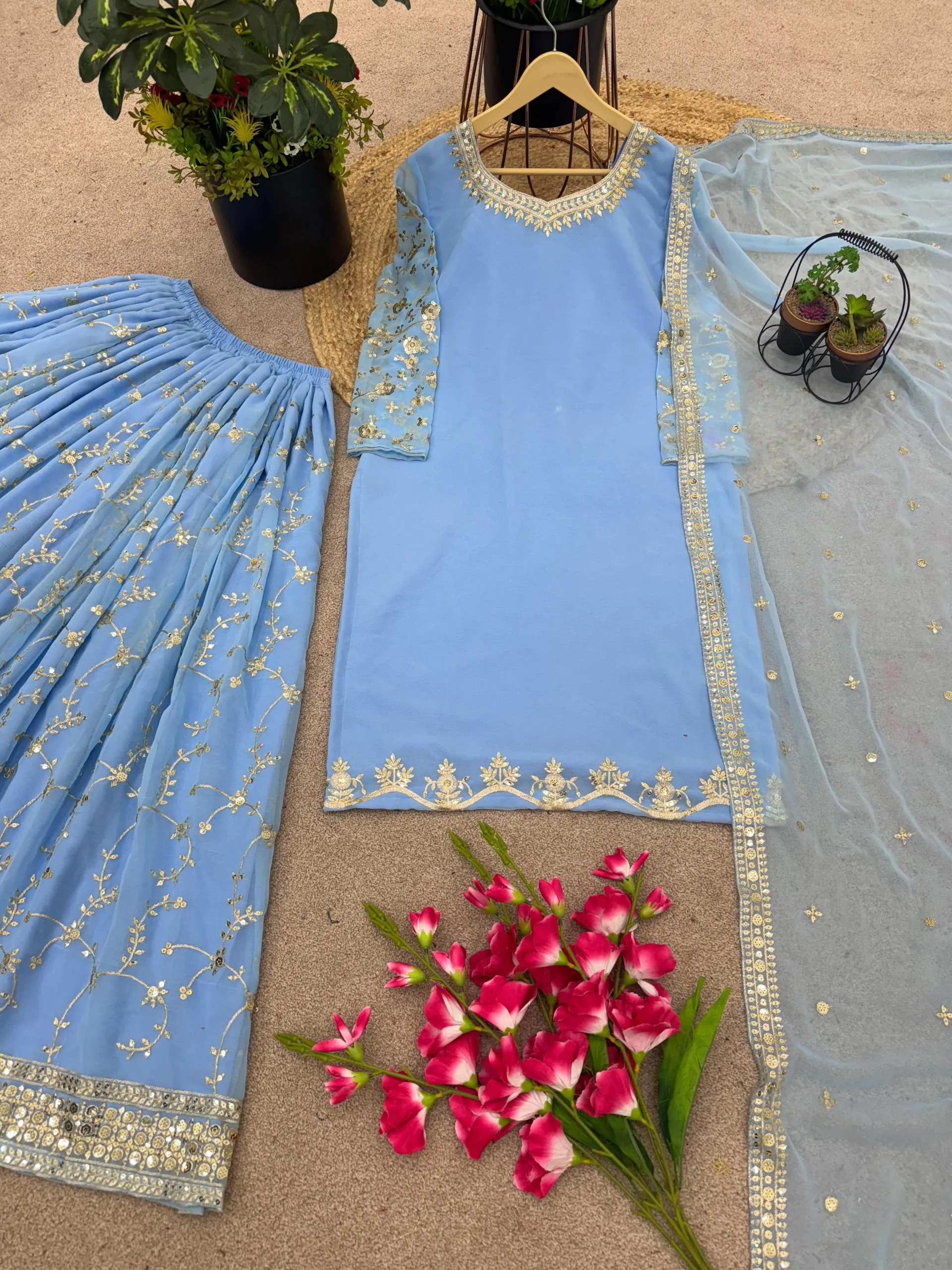 SRK 5135 Sky Blue Color Georgette Embroidery Sequence Salwar Suit Wedding, Party, Festive, Events Expected Delivery 4-6 Working Days @ 1999/- | Jump Suits, Salwar suit, Casual Suits, Creative suits, Designer Suits, Palazzo Suits, Party Wear Suits, Patiala Suits, Straight Suits