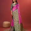 Magnificent Pink Color Pure Lichi Silk Gold Zari Weaving Saree