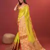 Magnificent Yellow Color Pure Lichi Silk Gold Zari Weaving Saree