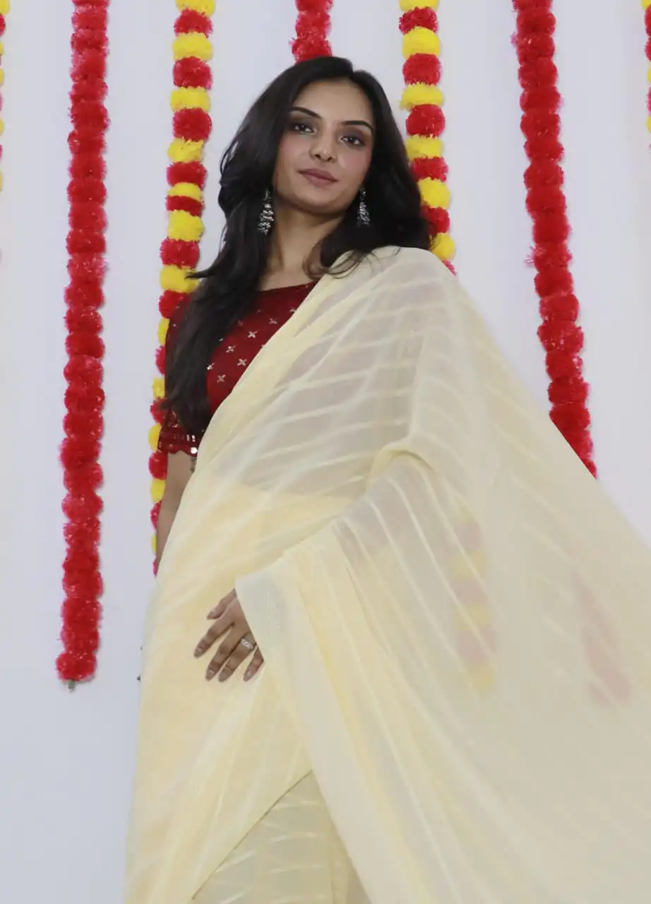 SF Chiffon  Light Yellow Color Soft chiffon Woven Satin Strips Saree Casual, Wedding, Festive, Events Etc. Expected Delivery  4-6 Working Days @1749/- | Designer Sarees, Sarees, Bollywood Sarees, Creative Sarees, Embroidered Sarees, Ethnic Saree, Modern Digital sarees, Party Wear Sarees