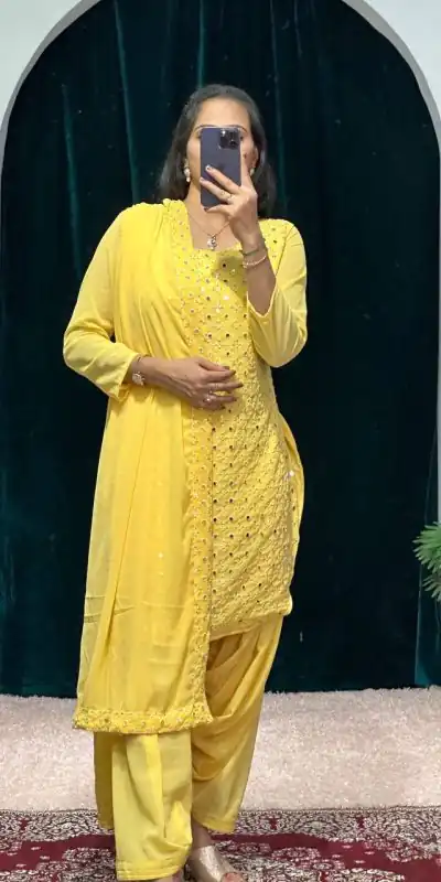 ST 1045 Yellow Color Faux Georgette Embroidery Work Kurti Casual, Wedding, Party, Festive, Events Etc. Expected Delivery 4-6 Working Days @1899/- | Kurti, Bollywood Kurti, Creative Kurtis, Designer Kurti, Party Wear Kurti, Selfie Kurti
