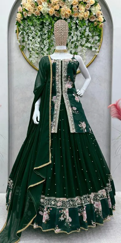 RTC 6466 Green Color Foix Georgette Rivet Moti Digital Printed Lehenga Choli Wedding, Party, Festive, Events Etc.   Expected Delivery 4-6 Working Days @2049/- | Lehenga, Bollywood Lehenga, Creative Lehenga, Designer Lehenga, Embroidered Lehenga, Party Wear Lehenga