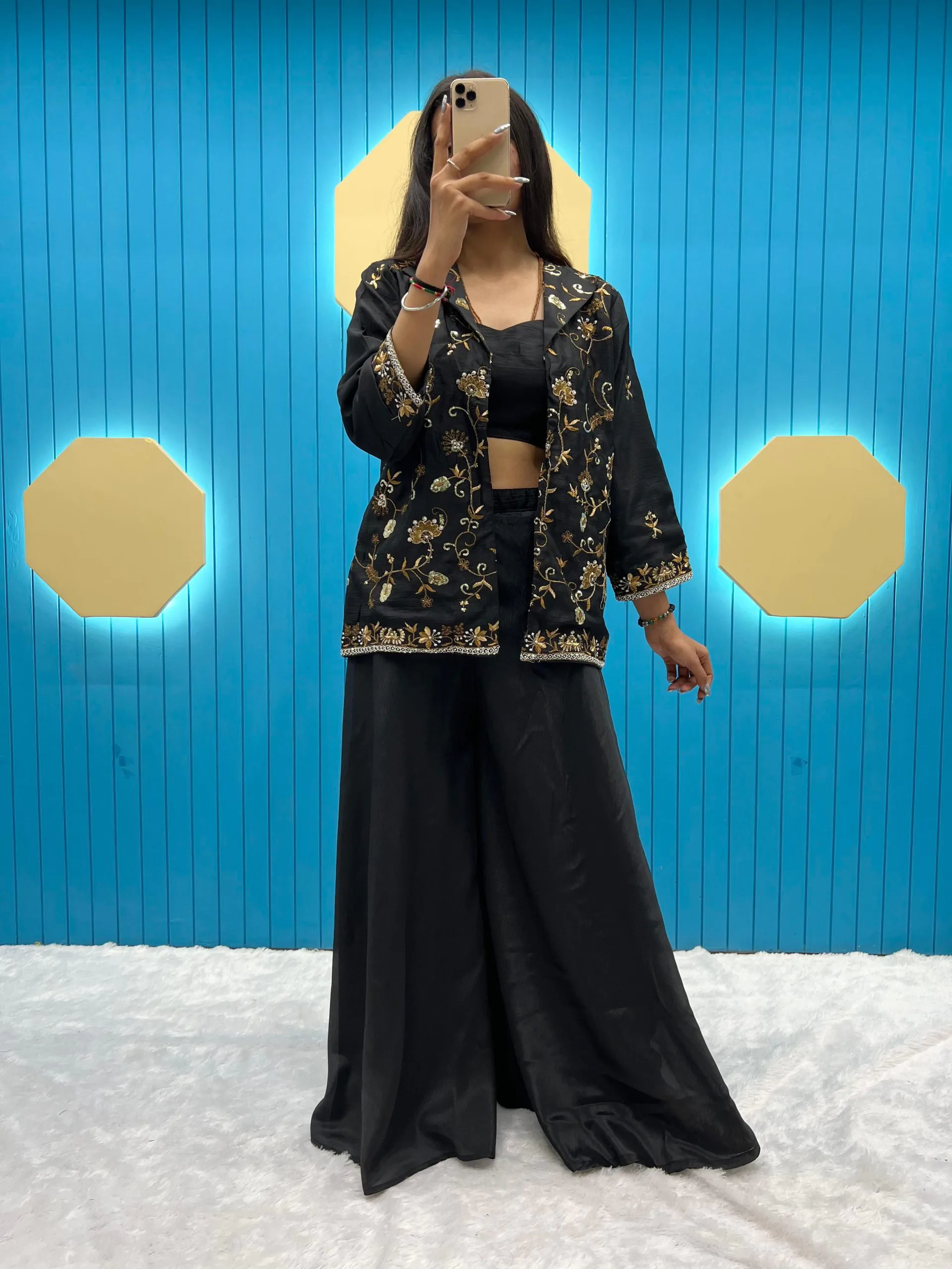  LG 1798 Black Color Fiona Silk Koti / Blazer Sequence Embroidery Salwar Suit Casual, Wedding, Festive, Events Etc. Expected Delivery 4-6 Working Days @1949/ | Jump Suits, Salwar suit, Casual Suits, Creative suits, Designer Suits, Palazzo Suits, Party Wear Suits, Patiala Suits, Straight Suits