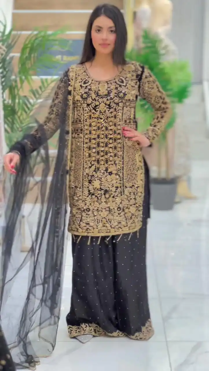 LG 1818 Black Color Georgette Cording Sequence Embroidery Salwar Suit Casual, Wedding, Festive, Events Expected Delivery 4-6 Working Days @2049/- | Jump Suits, Salwar suit, Casual Suits, Creative suits, Designer Suits, Palazzo Suits, Party Wear Suits, Patiala Suits, Straight Suits