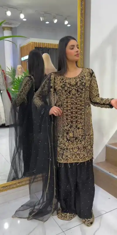LG 1818 Black Color Georgette Cording Sequence Embroidery Salwar Suit Casual, Wedding, Festive, Events Expected Delivery 4-6 Working Days @2049/- | Jump Suits, Salwar suit, Casual Suits, Creative suits, Designer Suits, Palazzo Suits, Party Wear Suits, Patiala Suits, Straight Suits
