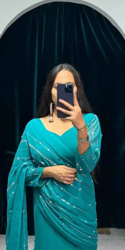 ST 1035 Blue Color Georgette Embroidery Moti Work Lehenga Saree Casual, Wedding, Party, Festive, Events Etc. Expected Delivery 4-6 Working Days @2049/- | Lehenga, Bollywood Lehenga, Creative Lehenga, Designer Lehenga, Embroidered Lehenga, Party Wear Lehenga