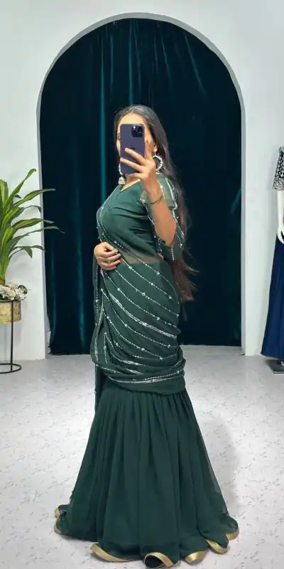 ST 1035 Green Color Georgette Embroidery Moti Work Lehenga Saree Casual, Wedding, Party, Festive, Events Etc. Expected Delivery 4-6 Working Days @2049/- | Lehenga, Bollywood Lehenga, Creative Lehenga, Designer Lehenga, Embroidered Lehenga, Party Wear Lehenga