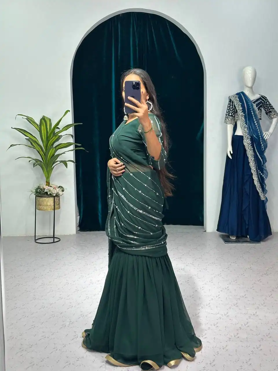 ST 1035 Green Color Georgette Embroidery Moti Work Lehenga Saree Casual, Wedding, Party, Festive, Events Etc. Expected Delivery 4-6 Working Days @2049/- | Lehenga, Bollywood Lehenga, Creative Lehenga, Designer Lehenga, Embroidered Lehenga, Party Wear Lehenga