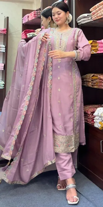 SRK 5148 Light Purple Color Pure Chinnon Silk Embroidery Sequence Salwar Suit Wedding, Party, Festive, Events Expected Delivery 4-6 Working Days @ 1950/- | Jump Suits, Salwar suit, Casual Suits, Creative suits, Designer Suits, Palazzo Suits, Party Wear Suits, Patiala Suits, Straight Suits