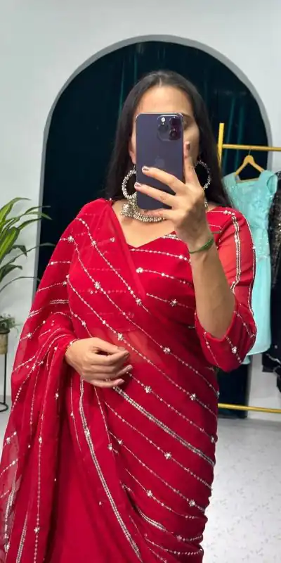 ST 1035 Maroon Color Georgette Embroidery Moti Work Lehenga Saree Casual, Wedding, Party, Festive, Events Etc. Expected Delivery 4-6 Working Days @2049/- | Lehenga, Bollywood Lehenga, Creative Lehenga, Designer Lehenga, Embroidered Lehenga, Party Wear Lehenga