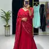 Nice Maroon Georgette Embroidery Moti Work Lehenga Saree