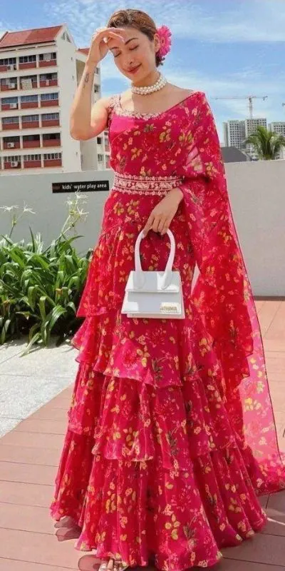 RC 233 Pink Color Georgette Silk Printed With Ruffle Layer Lehenga Choli Casual, Party Wedding, Festive, Events Etc. Delivery  4-6 Working Days 1999/- | Lehenga, Bollywood Lehenga, Creative Lehenga, Designer Lehenga, Embroidered Lehenga, Party Wear Lehenga