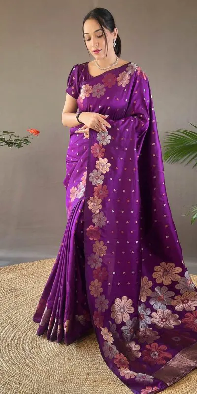 DDF 127 Purple Color Soft Lichi Silk Ordinary Design Rich Pallu Saree Casual, Party Wear, Events, Festivals Etc. Expected Delivery 4-6 Working Days 1499/- | Designer Sarees, Sarees, Bollywood Sarees, Creative Sarees, Embroidered Sarees, Ethnic Saree, Modern Digital sarees, Party Wear Sarees
