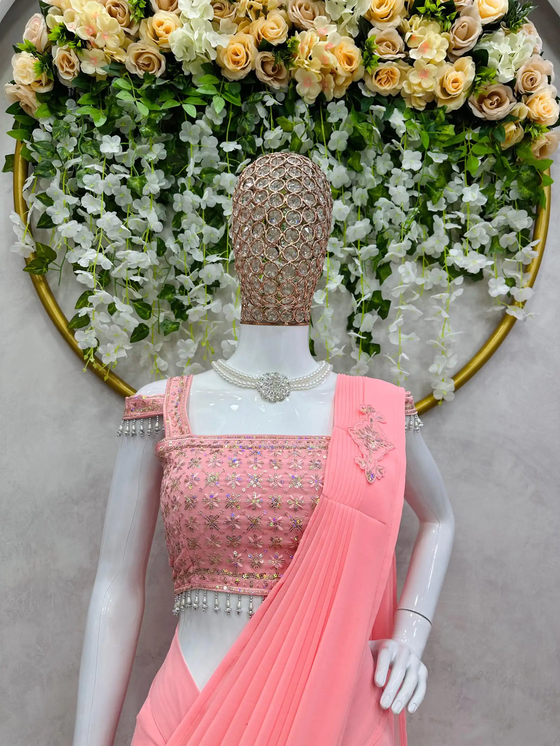 KD 446 Salmon Pink  Color Faux Georgette Ruffle Patch Work Saree Casual, Party, Wedding, Festive, Events Etc.  Expected Delivery  4-6 Working Days @1899/- Only | Designer Sarees, Sarees, Bollywood Sarees, Creative Sarees, Embroidered Sarees, Ethnic Saree, Modern Digital sarees, Party Wear Sarees