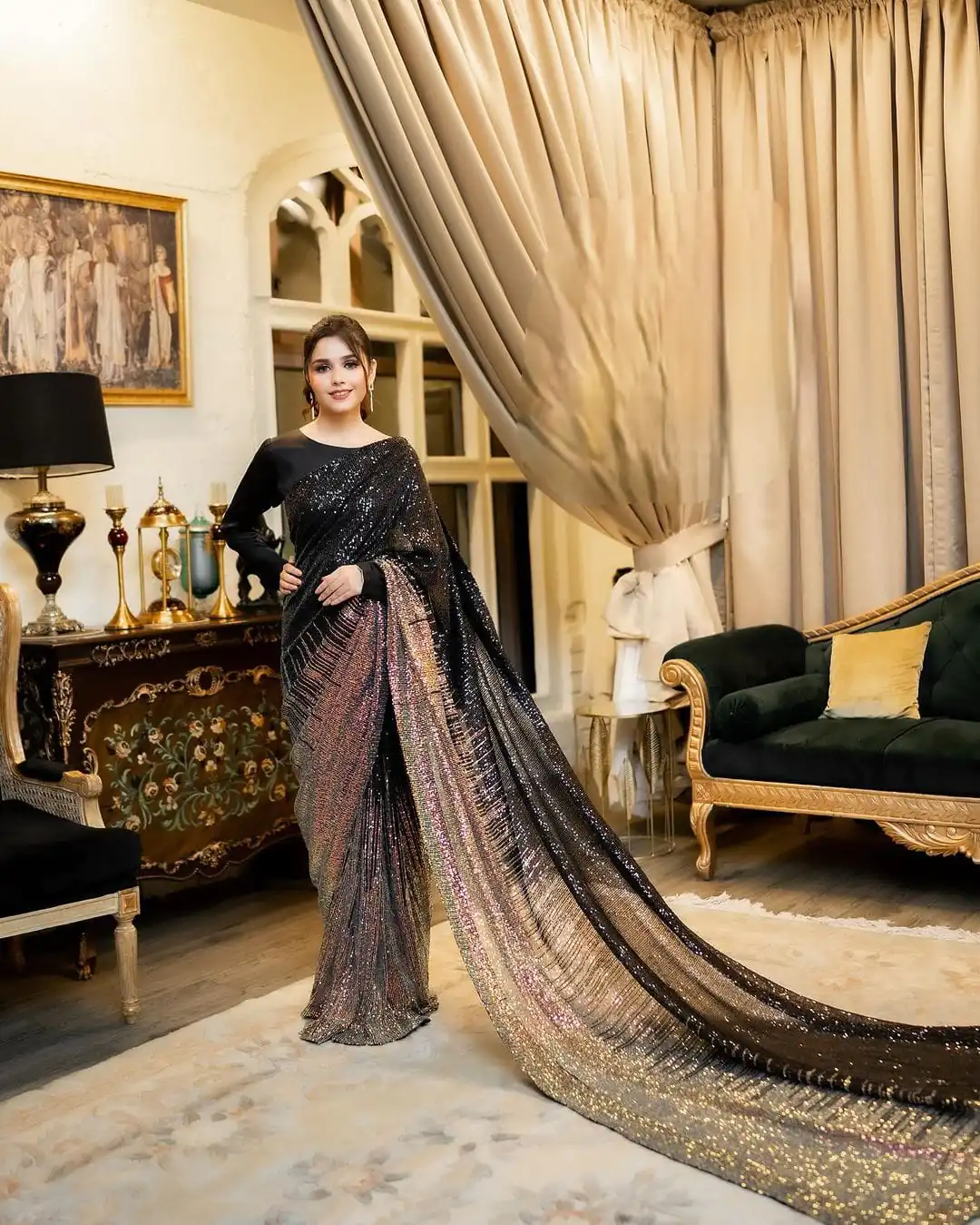 DF 3407 Black  Heavy Dual Sequins Embroidery Work Saree Casual, Party Wear, Wedding, Events, Festivals Wear Etc. Expected Delivery 4-6 Working Days 1750/- | Designer Sarees, Sarees, Bollywood Sarees, Creative Sarees, Embroidered Sarees, Ethnic Saree, Modern Digital sarees, Party Wear Sarees