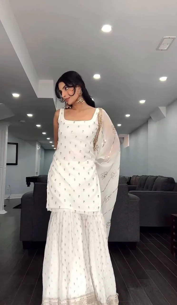 SRK 5147 White Color Pure Chinnon Silk Embroidery Sequence Salwar Suit Wedding, Party, Festive, Events Expected Delivery 4-6 Working Days @ 2099/- Only | Salwar suit, Casual Suits, Creative suits, Designer Suits, Party Wear Suits, Straight Suits