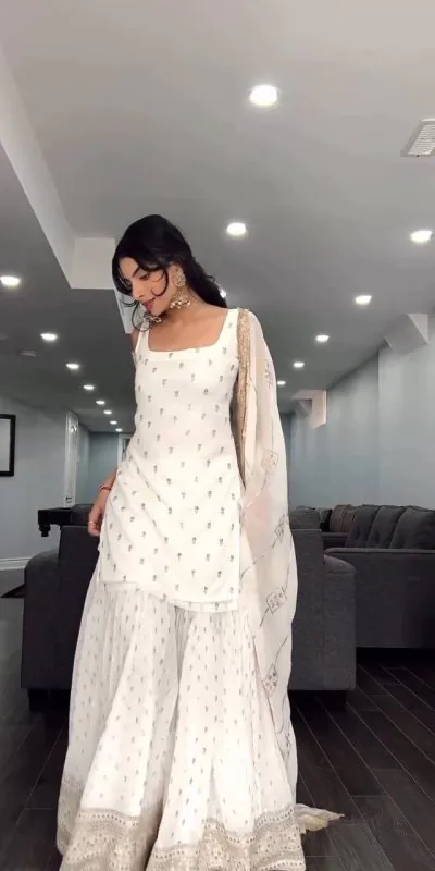 SRK 5147 White Color Pure Chinnon Silk Embroidery Sequence Salwar Suit Wedding, Party, Festive, Events Expected Delivery 4-6 Working Days @ 2099/- Only | Salwar suit, Casual Suits, Creative suits, Designer Suits, Party Wear Suits, Straight Suits