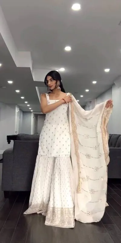 SRK 5147 White Color Pure Chinnon Silk Embroidery Sequence Salwar Suit Wedding, Party, Festive, Events Expected Delivery 4-6 Working Days @ 2099/- Only | Salwar suit, Casual Suits, Creative suits, Designer Suits, Party Wear Suits, Straight Suits