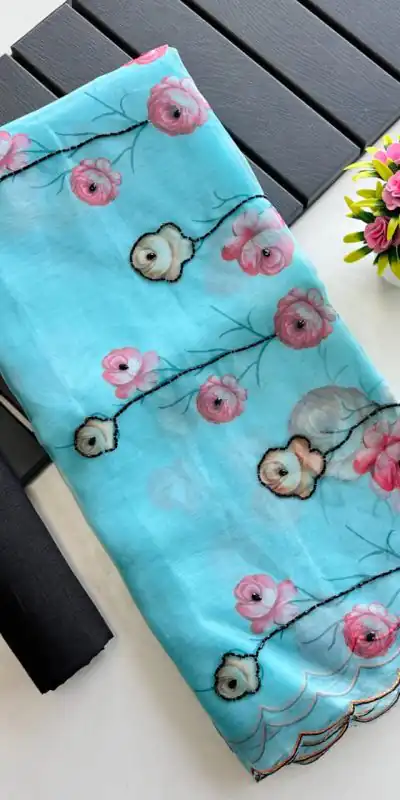 SF Fresh Blue Color Organza beautiful floral Digital Print Saree Casual, Wedding, Festive, Events Etc. Expected Delivery  4-6 Working Days @1799/- | Designer Sarees, Sarees, Bollywood Sarees, Creative Sarees, Embroidered Sarees, Ethnic Saree, Modern Digital sarees, Party Wear Sarees
