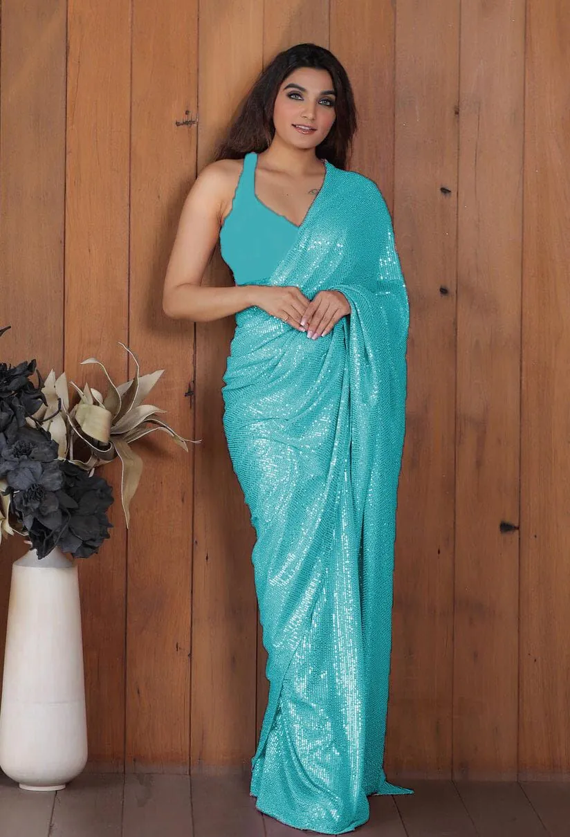 DF Sequins Rani Firozi Georgette Double Run Embroidery Saree Casual, Party Wear, Events, Festivals Wear Expected Delivery 4-6 Working Days 1750 /- | Designer Sarees, Sarees, Bollywood Sarees, Creative Sarees, Embroidered Sarees, Ethnic Saree, Modern Digital sarees, Party Wear Sarees