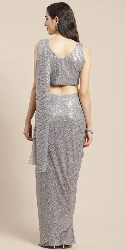 DF Sequins Rani Grey Georgette Double Run Embroidery Saree Casual, Party Wear, Events, Festivals Wear Expected Delivery 4-6 Working Days 1750 /- | Designer Sarees, Sarees, Bollywood Sarees, Creative Sarees, Embroidered Sarees, Ethnic Saree, Modern Digital sarees, Party Wear Sarees