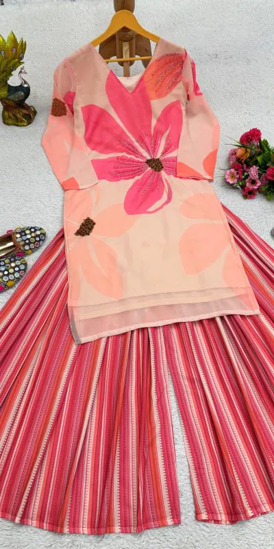 RTC 5687 Pink Color Georgette Digital Print Handwork Salwar Suit Casual, Wedding, Festive, Events Etc. Expected Delivery 4-6 Working Days @1949/- | Jump Suits, Salwar suit, Casual Suits, Creative suits, Designer Suits, Palazzo Suits, Party Wear Suits, Patiala Suits, Straight Suits