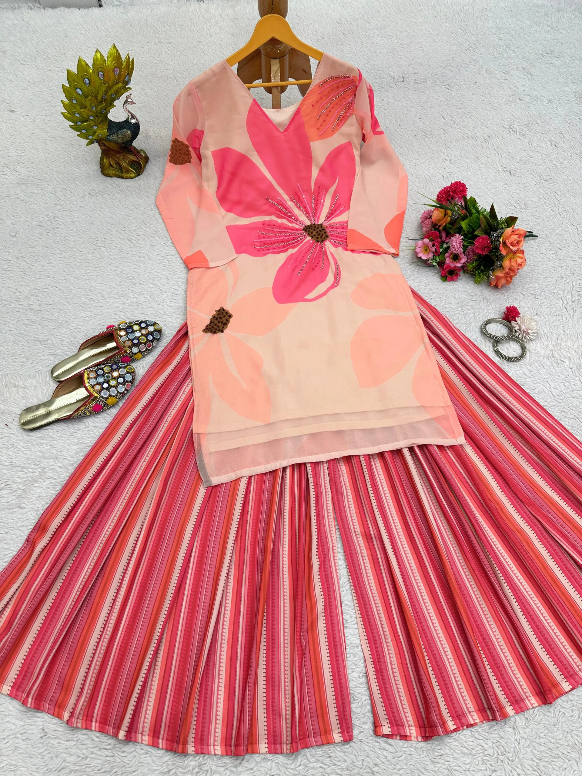 RTC 5687 Pink Color Georgette Digital Print Handwork Salwar Suit Casual, Wedding, Festive, Events Etc. Expected Delivery 4-6 Working Days @1949/- | Jump Suits, Salwar suit, Casual Suits, Creative suits, Designer Suits, Palazzo Suits, Party Wear Suits, Patiala Suits, Straight Suits