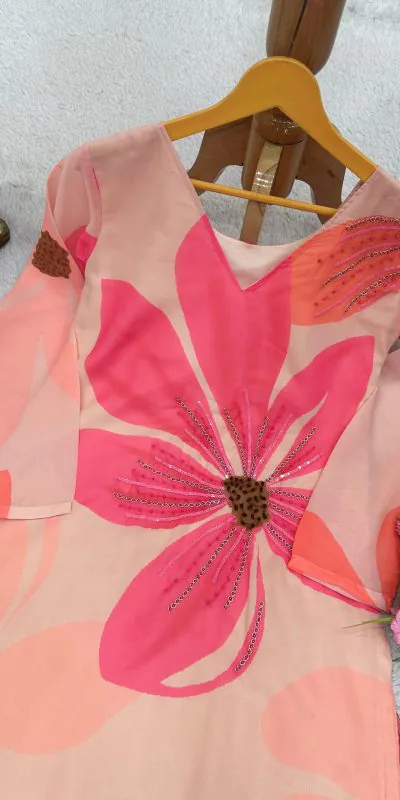 RTC 5687 Pink Color Georgette Digital Print Handwork Salwar Suit Casual, Wedding, Festive, Events Etc. Expected Delivery 4-6 Working Days @1949/- | Jump Suits, Salwar suit, Casual Suits, Creative suits, Designer Suits, Palazzo Suits, Party Wear Suits, Patiala Suits, Straight Suits