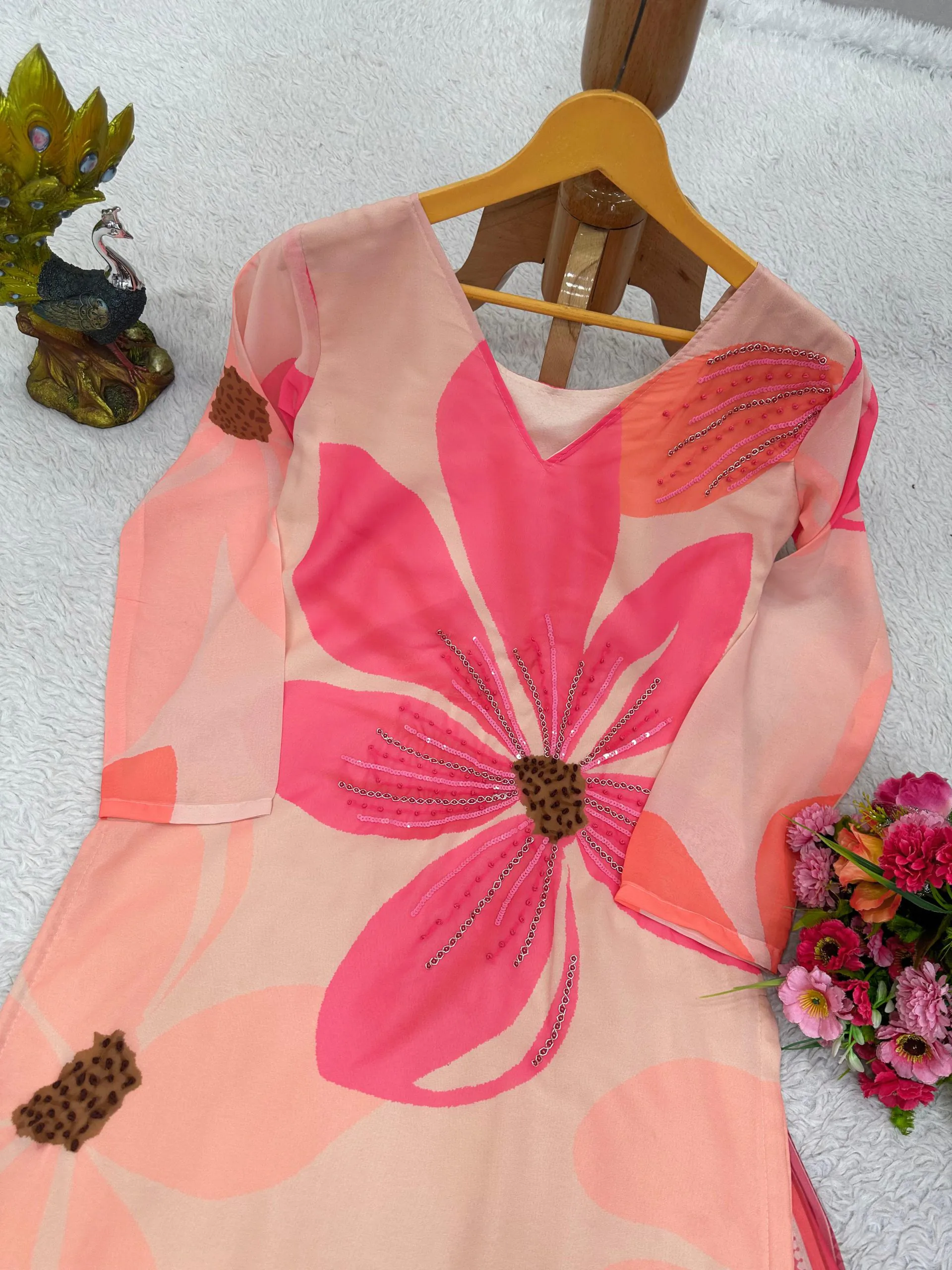 RTC 5687 Pink Color Georgette Digital Print Handwork Salwar Suit Casual, Wedding, Festive, Events Etc. Expected Delivery 4-6 Working Days @1949/- | Jump Suits, Salwar suit, Casual Suits, Creative suits, Designer Suits, Palazzo Suits, Party Wear Suits, Patiala Suits, Straight Suits