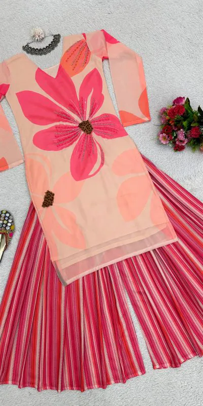 RTC 5687 Pink Color Georgette Digital Print Handwork Salwar Suit Casual, Wedding, Festive, Events Etc. Expected Delivery 4-6 Working Days @1949/- | Jump Suits, Salwar suit, Casual Suits, Creative suits, Designer Suits, Palazzo Suits, Party Wear Suits, Patiala Suits, Straight Suits