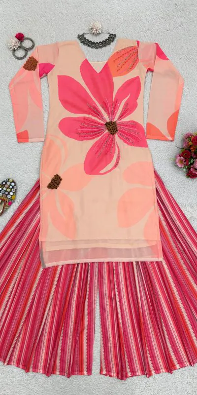 RTC 5687 Pink Color Georgette Digital Print Handwork Salwar Suit Casual, Wedding, Festive, Events Etc. Expected Delivery 4-6 Working Days @1949/- | Jump Suits, Salwar suit, Casual Suits, Creative suits, Designer Suits, Palazzo Suits, Party Wear Suits, Patiala Suits, Straight Suits