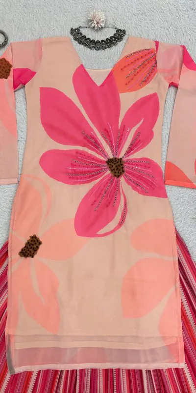 RTC 5687 Pink Color Georgette Digital Print Handwork Salwar Suit Casual, Wedding, Festive, Events Etc. Expected Delivery 4-6 Working Days @1949/- | Jump Suits, Salwar suit, Casual Suits, Creative suits, Designer Suits, Palazzo Suits, Party Wear Suits, Patiala Suits, Straight Suits