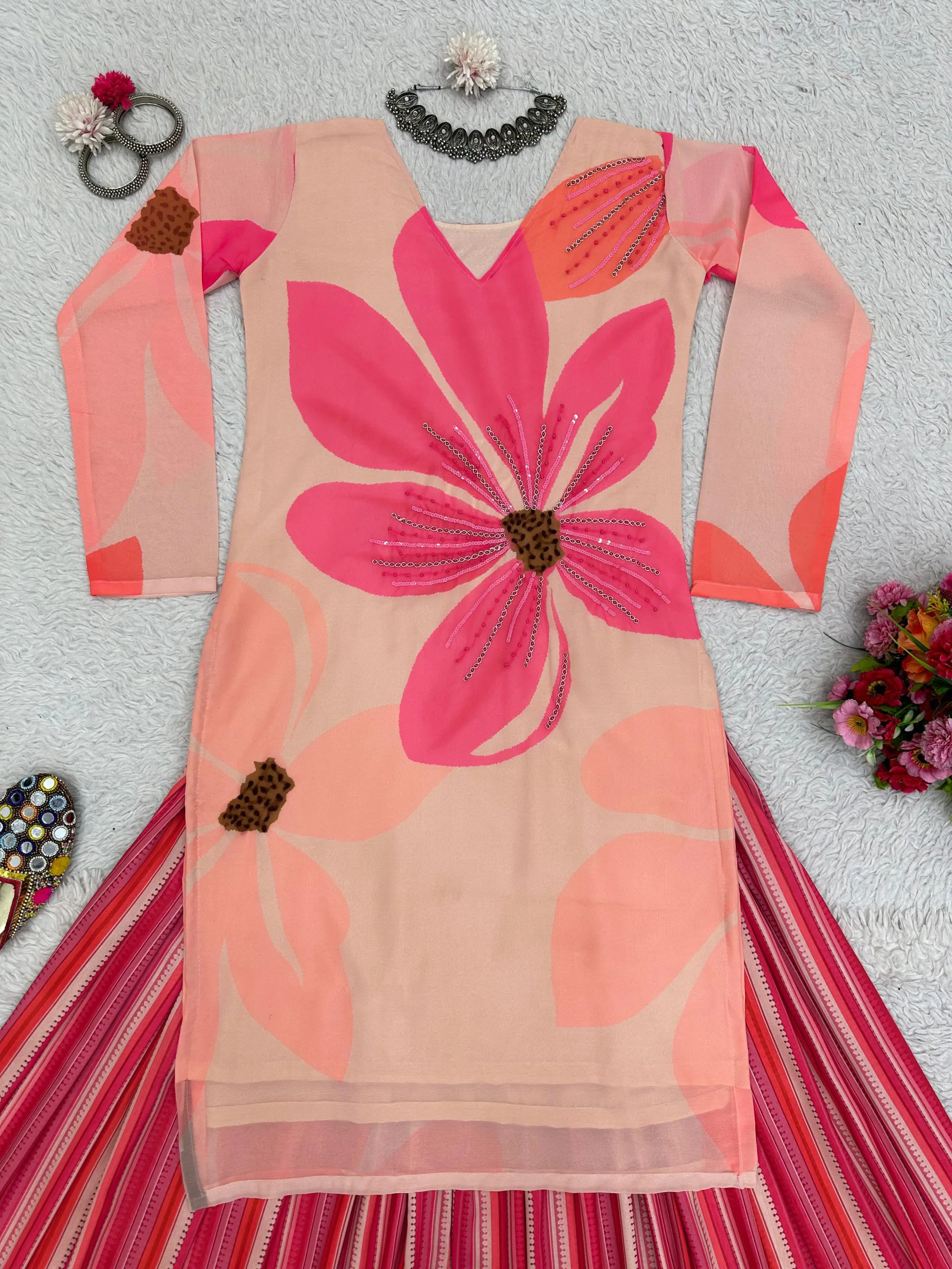 RTC 5687 Pink Color Georgette Digital Print Handwork Salwar Suit Casual, Wedding, Festive, Events Etc. Expected Delivery 4-6 Working Days @1949/- | Jump Suits, Salwar suit, Casual Suits, Creative suits, Designer Suits, Palazzo Suits, Party Wear Suits, Patiala Suits, Straight Suits