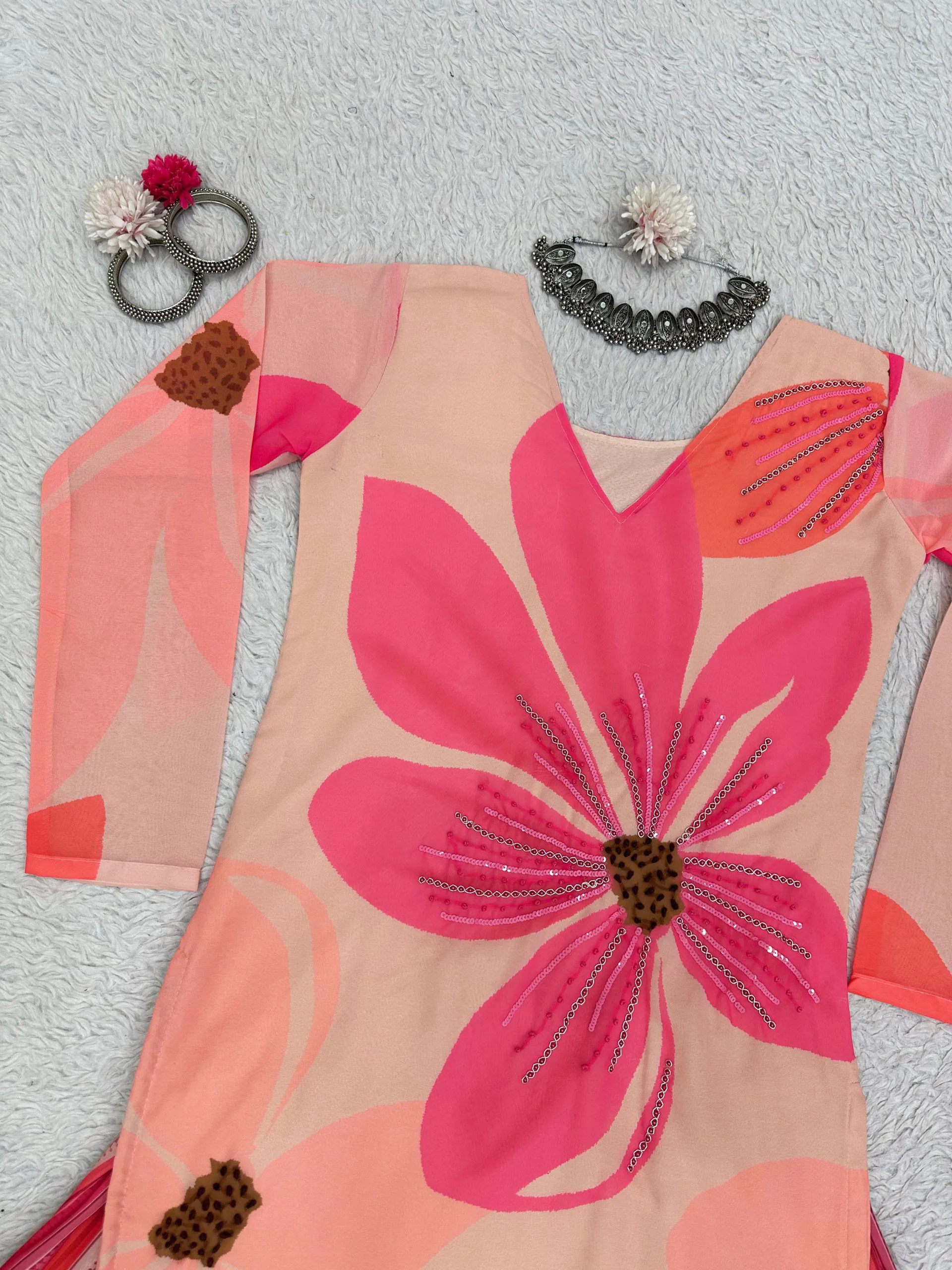 RTC 5687 Pink Color Georgette Digital Print Handwork Salwar Suit Casual, Wedding, Festive, Events Etc. Expected Delivery 4-6 Working Days @1949/- | Jump Suits, Salwar suit, Casual Suits, Creative suits, Designer Suits, Palazzo Suits, Party Wear Suits, Patiala Suits, Straight Suits