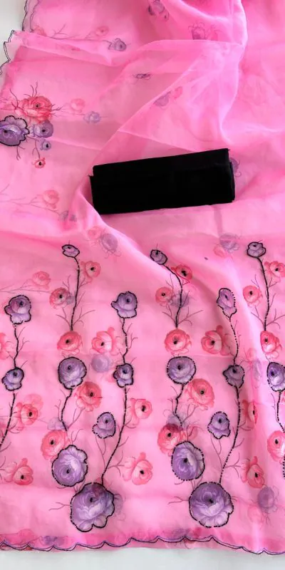 SF Fresh Pink Color Organza beautiful floral Digital Print SareeCasual, Wedding, Festive, Events Etc. Expected Delivery  4-6 Working Days @1799/- | Designer Sarees, Sarees, Bollywood Sarees, Creative Sarees, Embroidered Sarees, Ethnic Saree, Modern Digital sarees, Party Wear Sarees