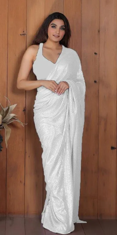 DF Sequins Rani White Georgette Double Run Embroidery Saree Casual, Party Wear, Events, Festivals Wear Expected Delivery 4-6 Working Days 1750 /- | Designer Sarees, Sarees, Bollywood Sarees, Creative Sarees, Embroidered Sarees, Ethnic Saree, Modern Digital sarees, Party Wear Sarees