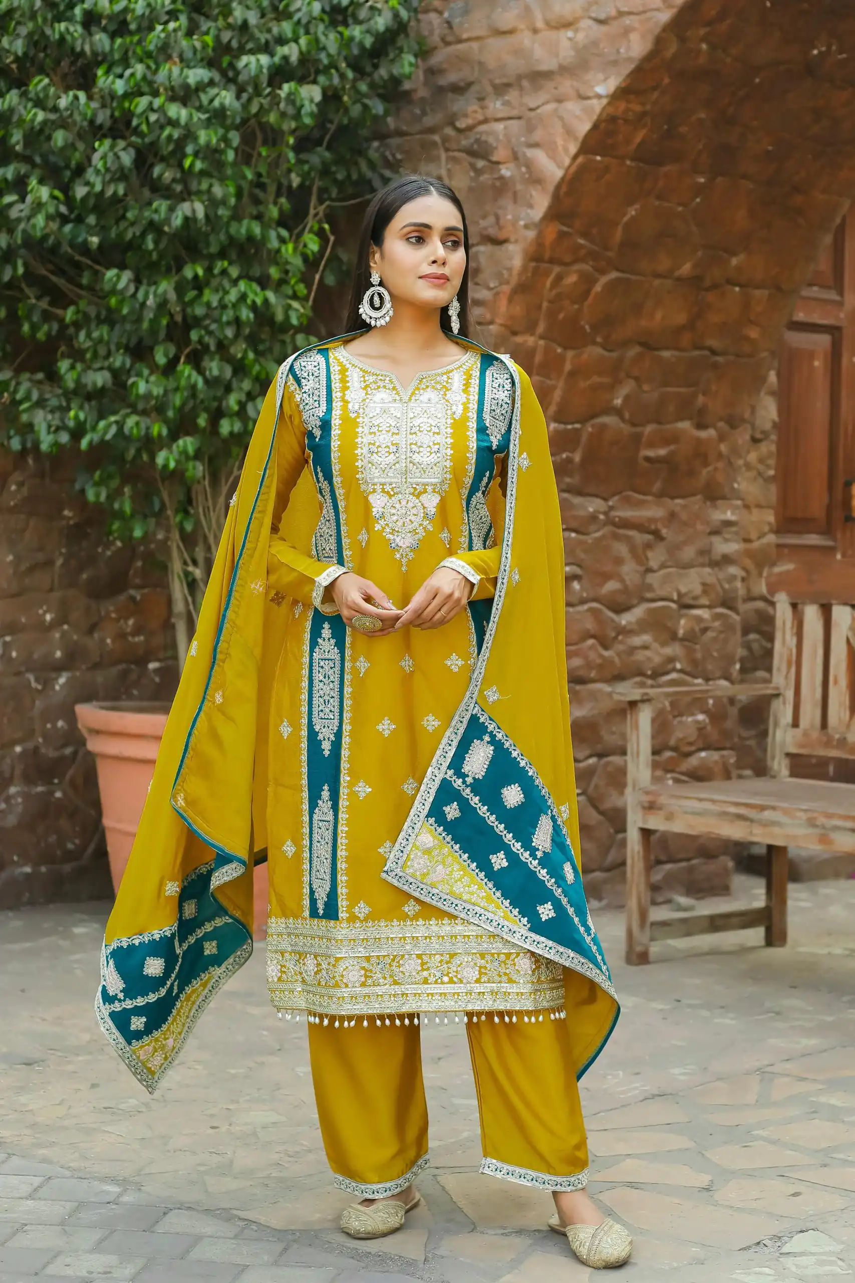 AD153 Yellow Color Chinon Silk Embroidery Sequence Sharara Suit Fancy Full Sleeve Wedding, Party, Festive, Events . Expected Delivery  4-6 Working Days @2199 | Jump Suits, Salwar suit, Casual Suits, Creative suits, Designer Suits, Palazzo Suits, Party Wear Suits, Patiala Suits, Straight Suits