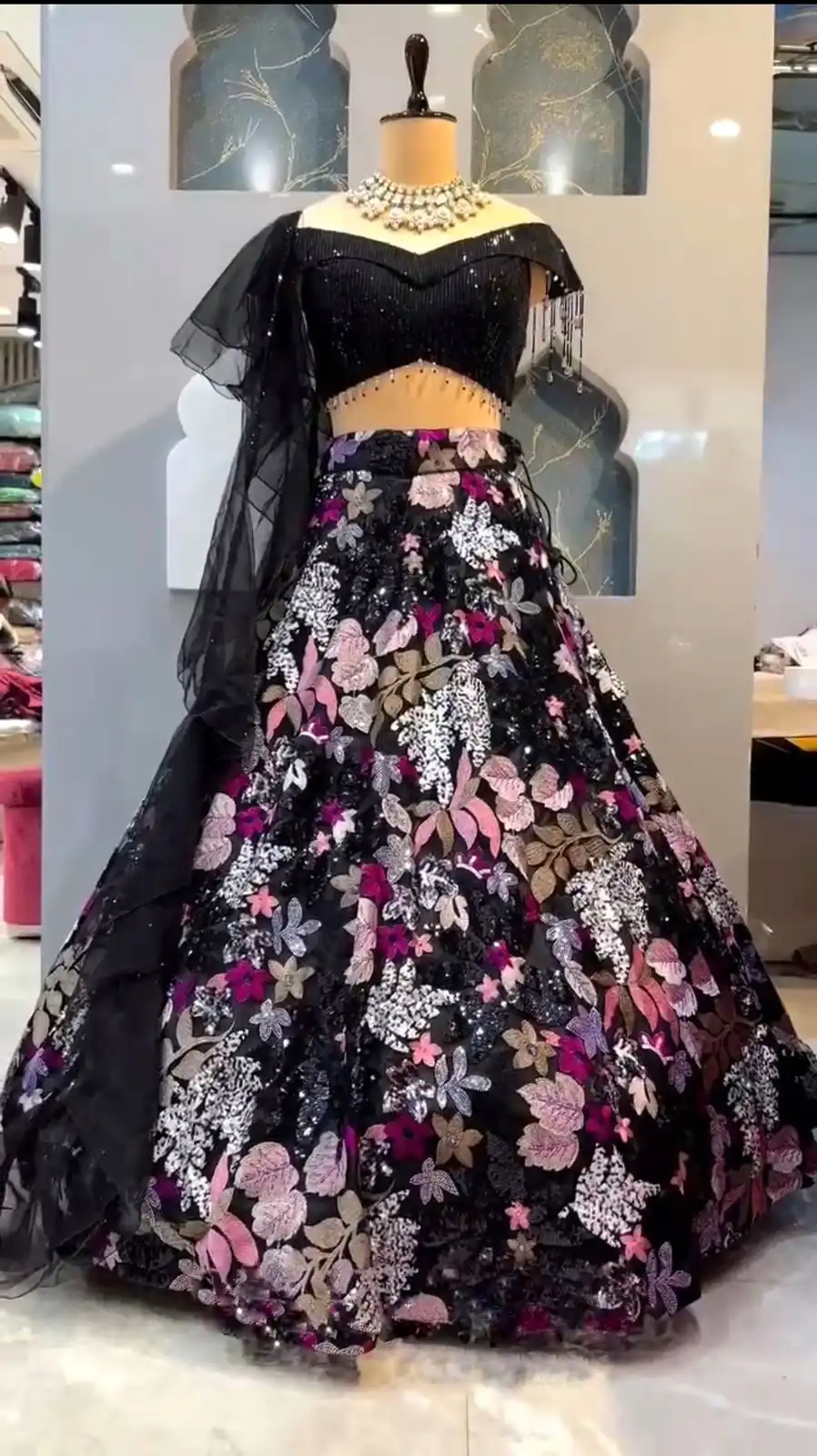 BD 1594 Black Color Georgette Double Sequins Embroider Lehenga Choli Casual, Wedding, Festive, Events Expected Delivery 4-6 Working Days @2999/- | Lehenga, Bollywood Lehenga, Creative Lehenga, Designer Lehenga, Embroidered Lehenga, Party Wear Lehenga