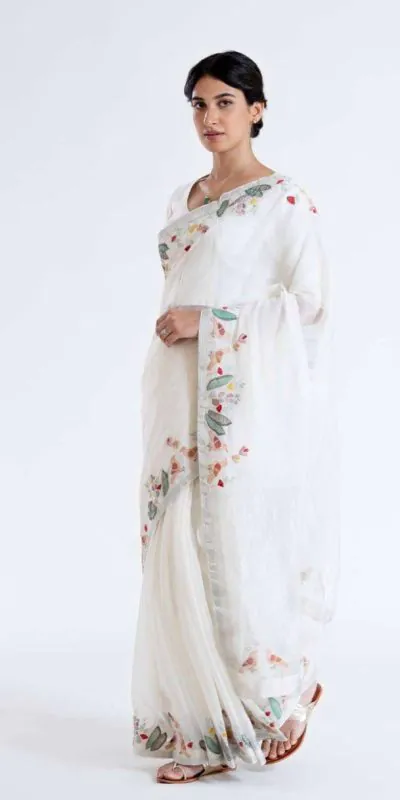 RS CREAMY White  Color Creamy Linen Digital Flower Printed Saree Casual, Party, Wedding, Festive, Events Etc.  Expected Delivery  4-6 Working Days @1499/- Only | Designer Sarees, Sarees, Bollywood Sarees, Creative Sarees, Embroidered Sarees, Ethnic Saree, Modern Digital sarees, Party Wear Sarees