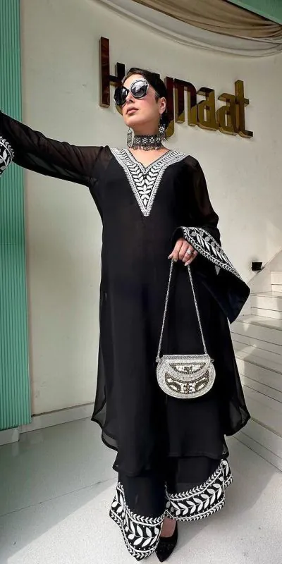RTC 5678 Black Color Foix Georgette thread Sequence Work Kurti Casual, Wedding, Party, Festive, Events Etc. Expected Delivery 4-6 Working Days @1849/- | Kurti, Bollywood Kurti, Creative Kurtis, Designer Kurti, Party Wear Kurti, Selfie Kurti