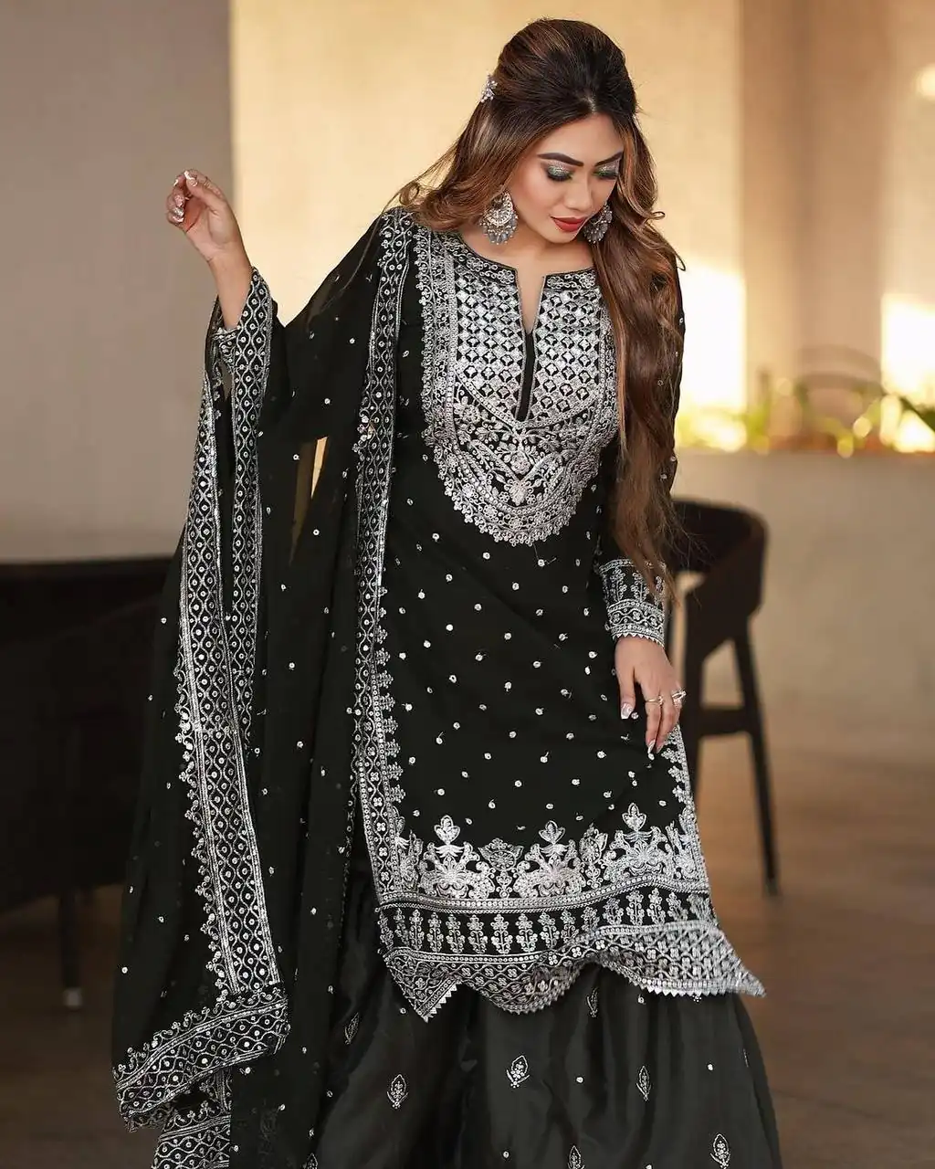 SSR 449 Black Color Georgette Embroidery Sequence Salwar Suit Wedding, Party, Festive, Events Expected Delivery 4-6 Working Days @ 2049/- Only | Salwar suit, Casual Suits, Creative suits, Designer Suits, Party Wear Suits, Straight Suits
