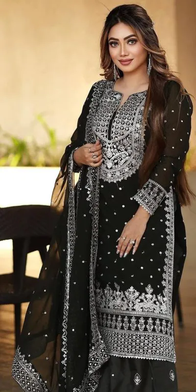 SSR 449 Black Color Georgette Embroidery Sequence Salwar Suit Wedding, Party, Festive, Events Expected Delivery 4-6 Working Days @ 2049/- Only | Salwar suit, Casual Suits, Creative suits, Designer Suits, Party Wear Suits, Straight Suits