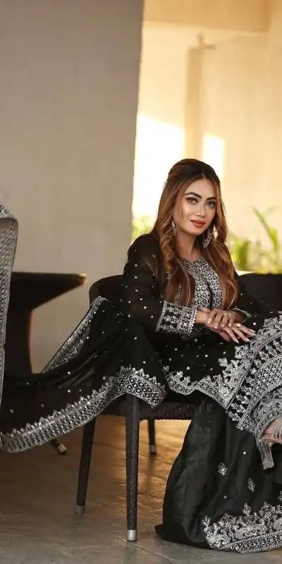 SSR 449 Black Color Georgette Embroidery Sequence Salwar Suit Wedding, Party, Festive, Events Expected Delivery 4-6 Working Days @ 2049/- Only | Salwar suit, Casual Suits, Creative suits, Designer Suits, Party Wear Suits, Straight Suits